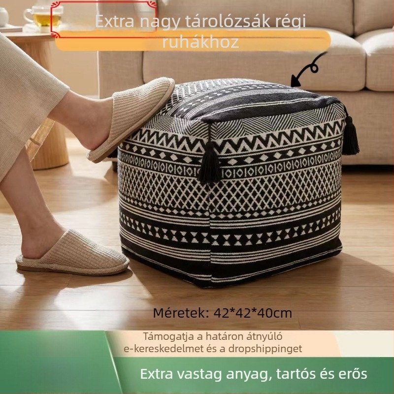 Textil tároló puff négyzet alakú, 42×42×33 cm, 35 L, levehető fedéllel, többfunkciós