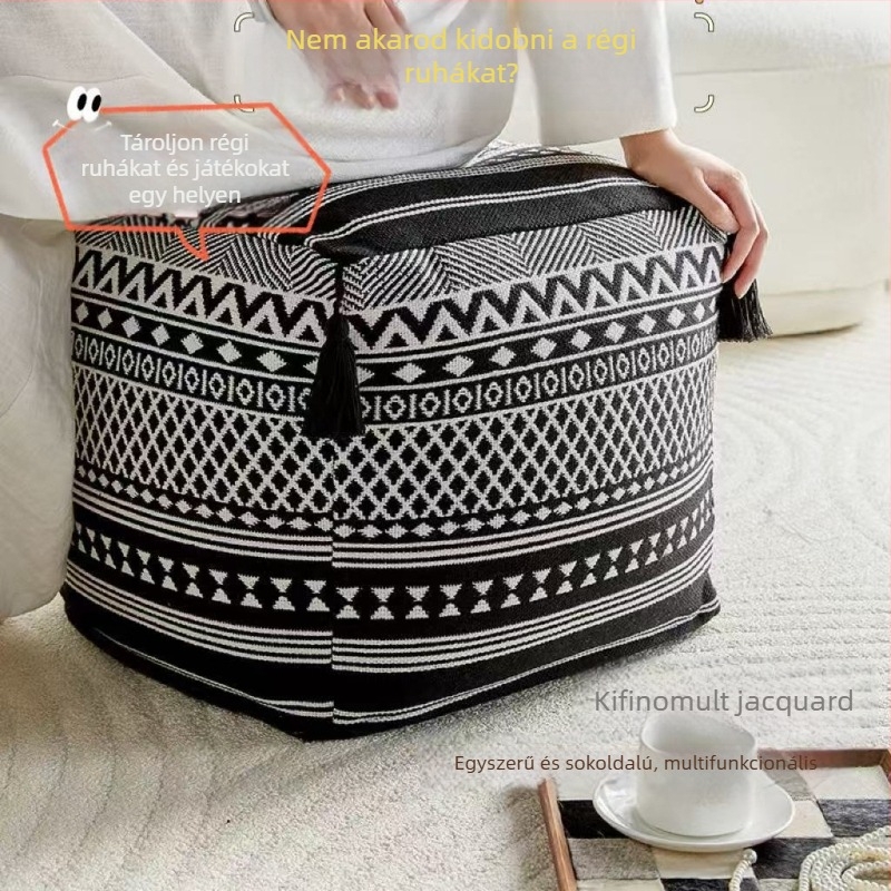 Textil tároló puff négyzet alakú, 42×42×33 cm, 35 L, levehető fedéllel, többfunkciós