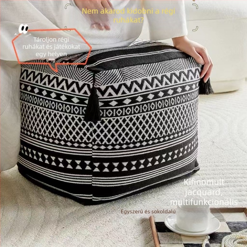 Textil tároló puff négyzet alakú, 42×42×33 cm, 35 L, levehető fedéllel, többfunkciós