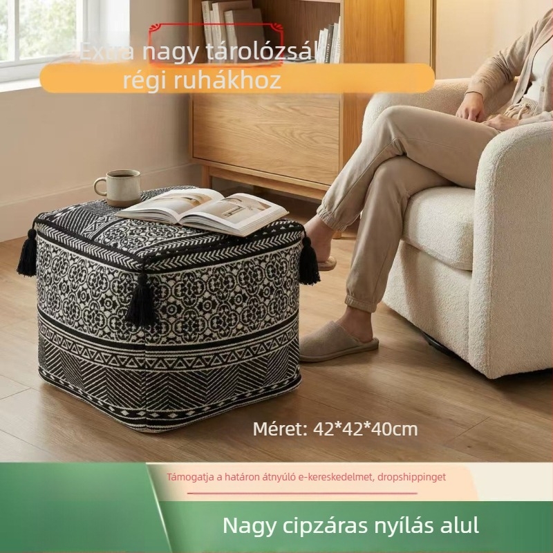 Textil tároló puff négyzet alakú, 42×42×33 cm, 35 L, levehető fedéllel, többfunkciós