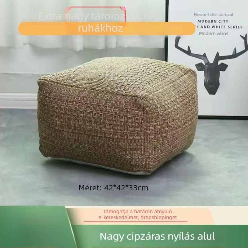 Textil tároló puff négyzet alakú, 42×42×33 cm, 35 L, levehető fedéllel, többfunkciós