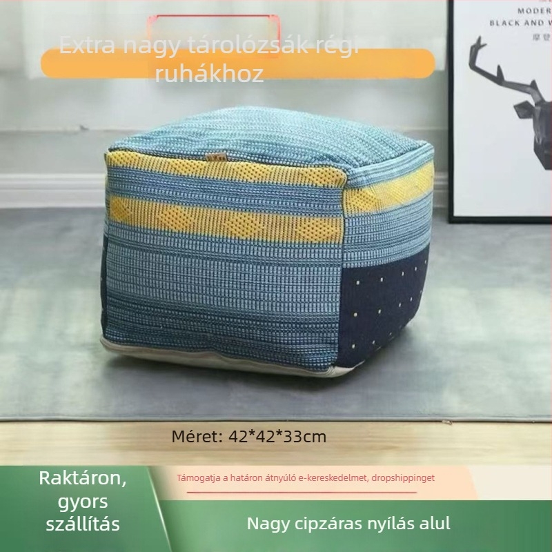 Textil tároló puff négyzet alakú, 42×42×33 cm, 35 L, levehető fedéllel, többfunkciós