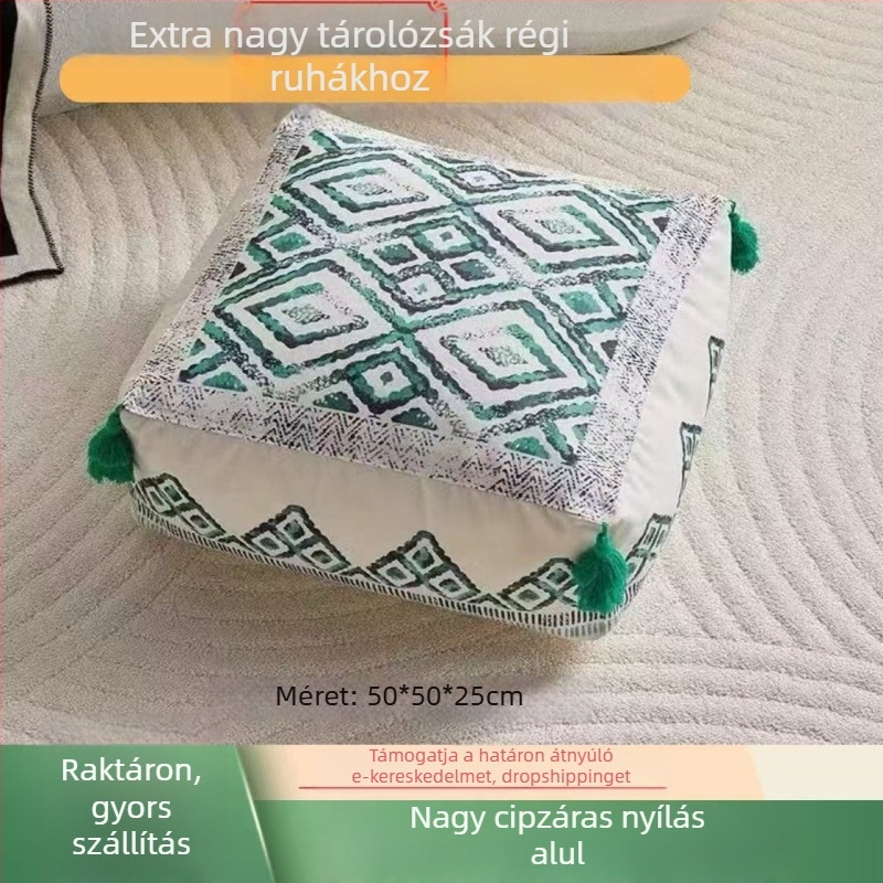 Textil tároló puff négyzet alakú, 42×42×33 cm, 35 L, levehető fedéllel, többfunkciós