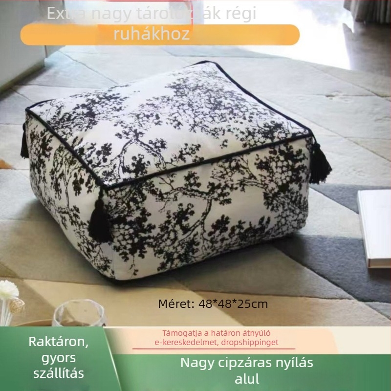 Textil tároló puff négyzet alakú, 42×42×33 cm, 35 L, levehető fedéllel, többfunkciós