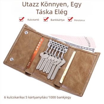 Férfi PU bőrből készült kulcstartó, nagy kapacitással és kártyatartóval
