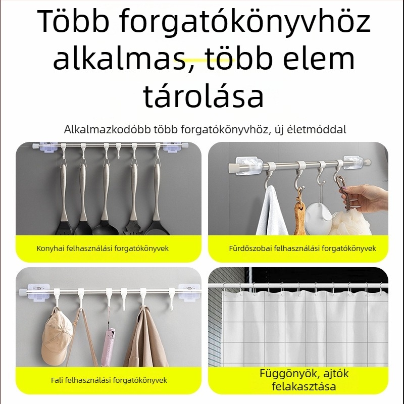 Öntapadós függönyrúd horgok teleszkópos rúdhoz – fúrás nélküli rögzítés, ruhaszárító rúd tartó