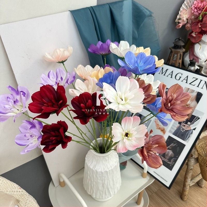 3 fejű Gerbera művirágok esküvői termekhez, vidéki stílusú otthoni dekoráció