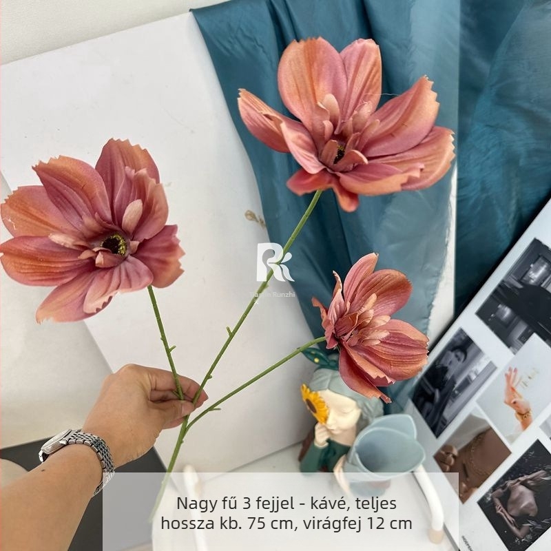 3 fejű Gerbera művirágok esküvői termekhez, vidéki stílusú otthoni dekoráció