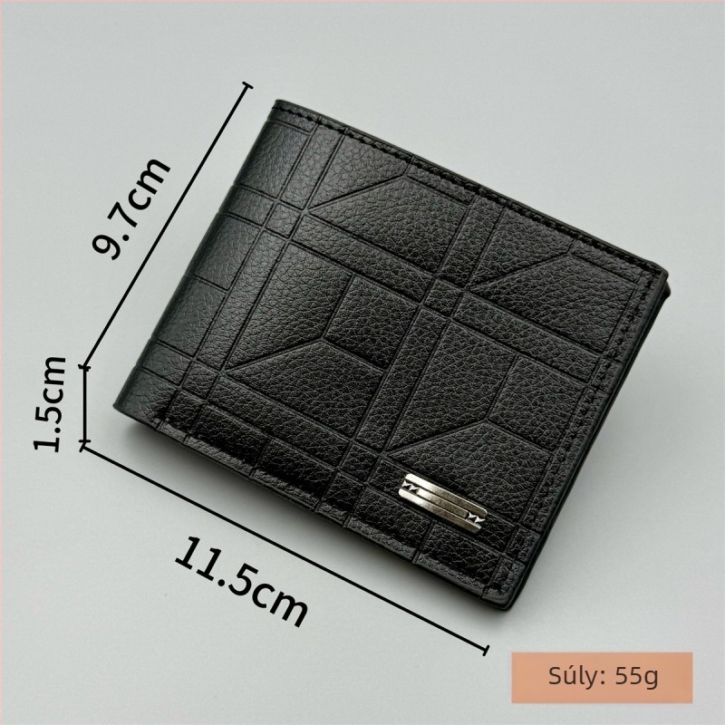 Férfi pénztárca koreai stílusban, minimalist design, nagy kapacitás, PU bőr Lychee textúrával, méret 11,5 × 9,5 × 1,5 cm