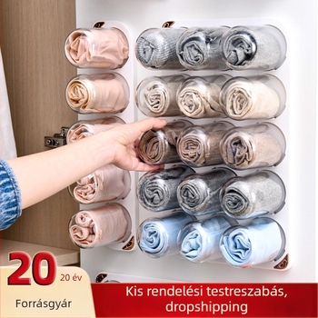 Átlátszó műanyag falra szerelhető fehérnemű- és zoknitároló doboz rekeszekkel