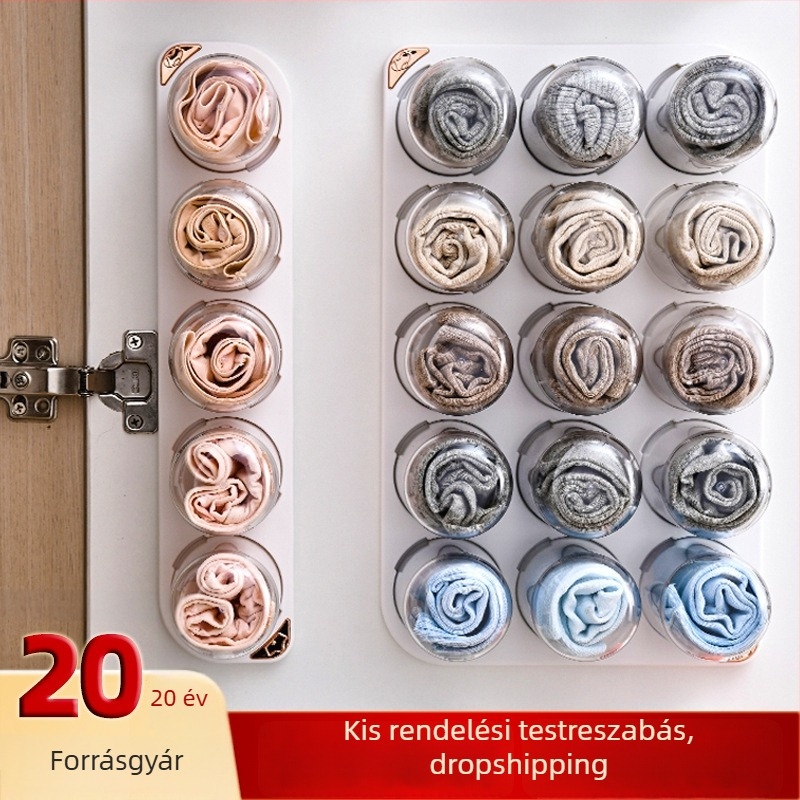 Átlátszó műanyag falra szerelhető fehérnemű- és zoknitároló doboz rekeszekkel