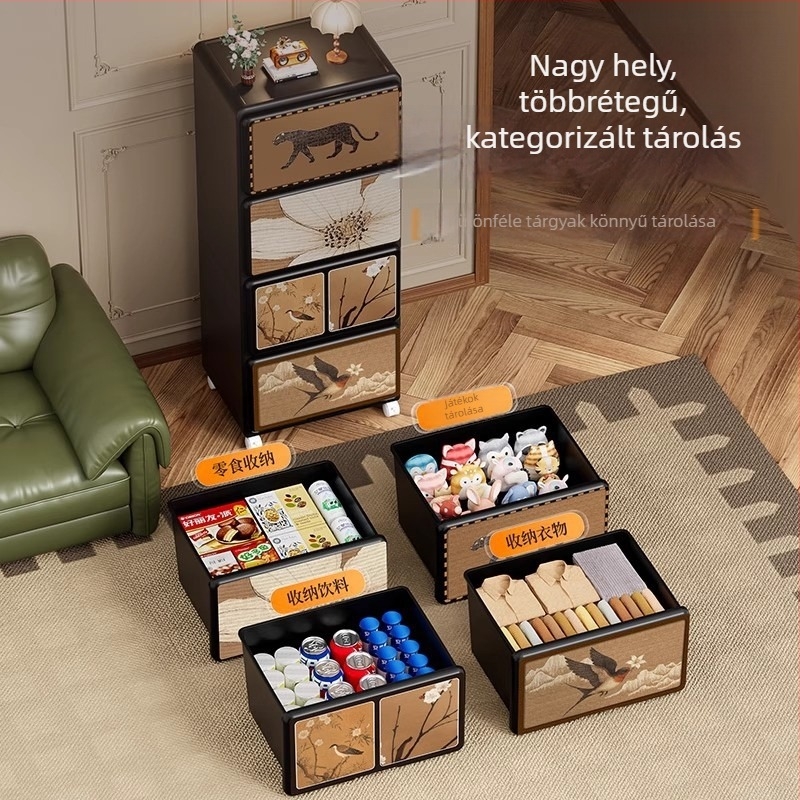 Vintage stílusú nappali tároló, nasik és játékok tárolására, nagy kapacitású hálószobai éjjeli szekrény