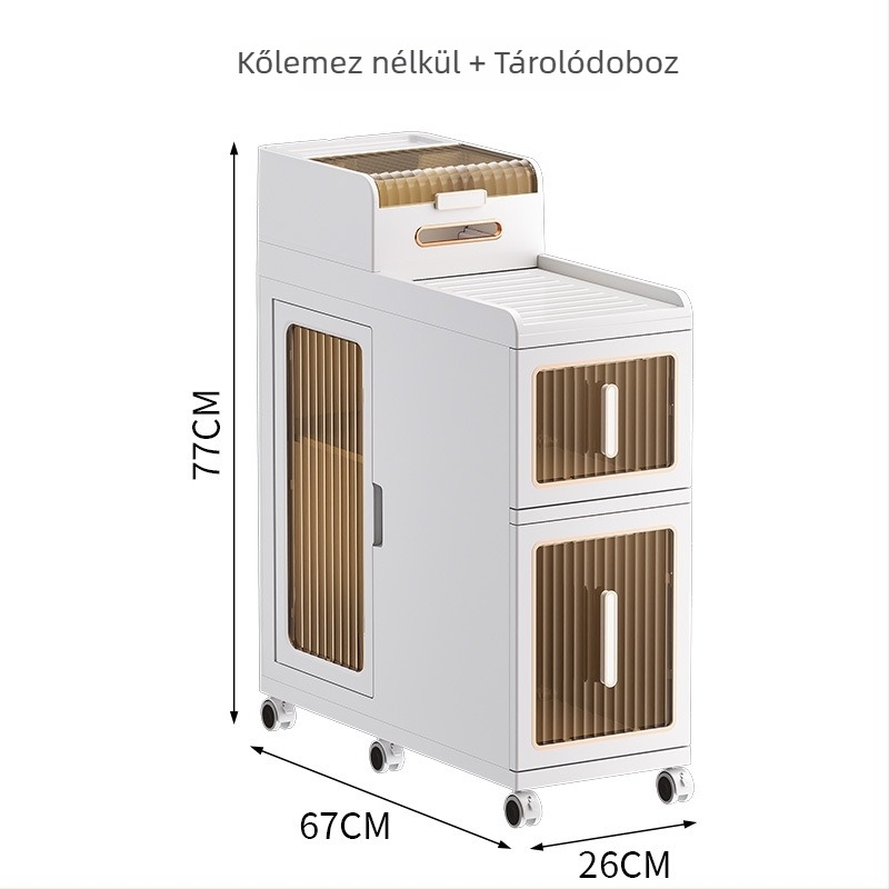 Kerekekkel felszerelt, multifunkcionális háztartási tároló szekrény nappaliba, hálószobába és irodába