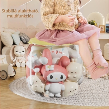 Átlátszó tároló taburet – kör alakú műanyag ülőfelület 12 literes kapacitással játékok és babák tárolására