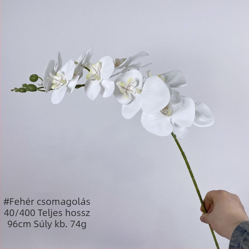 Kilencfejű Phalaenopsis művirág szaténból, esküvői és rendezvény dekorációhoz, otthoni virágdekorációhoz, fotózási rekvizit