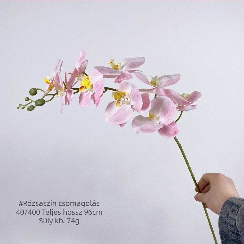 Kilencfejű Phalaenopsis művirág szaténból, esküvői és rendezvény dekorációhoz, otthoni virágdekorációhoz, fotózási rekvizit