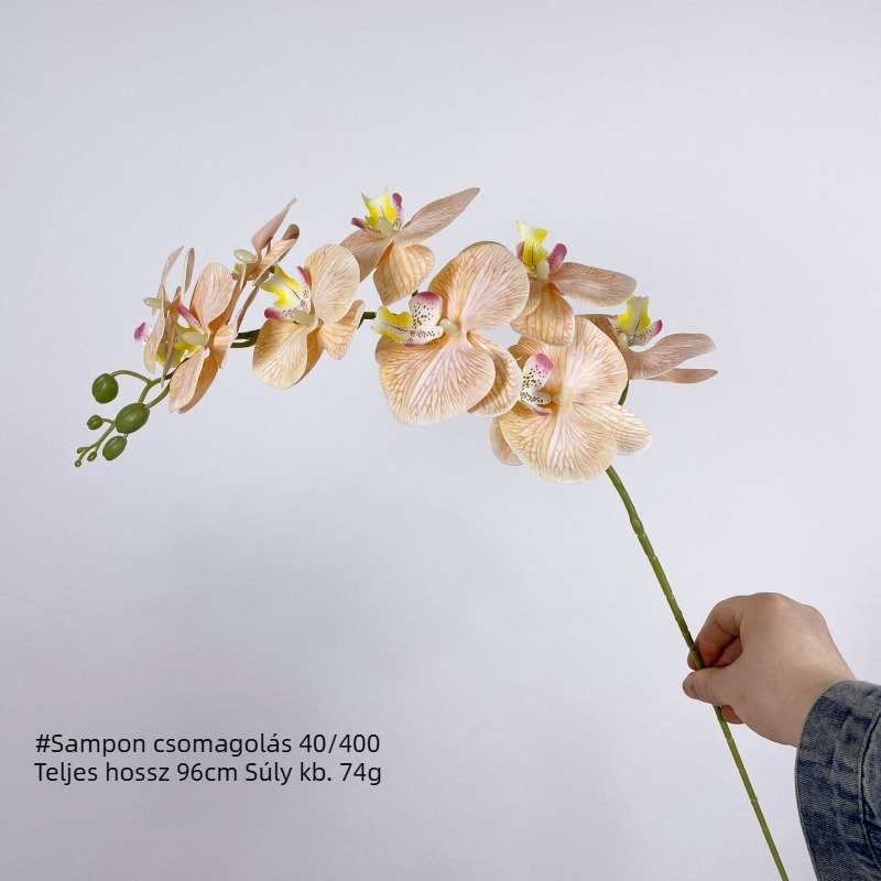 Kilencfejű Phalaenopsis művirág szaténból, esküvői és rendezvény dekorációhoz, otthoni virágdekorációhoz, fotózási rekvizit