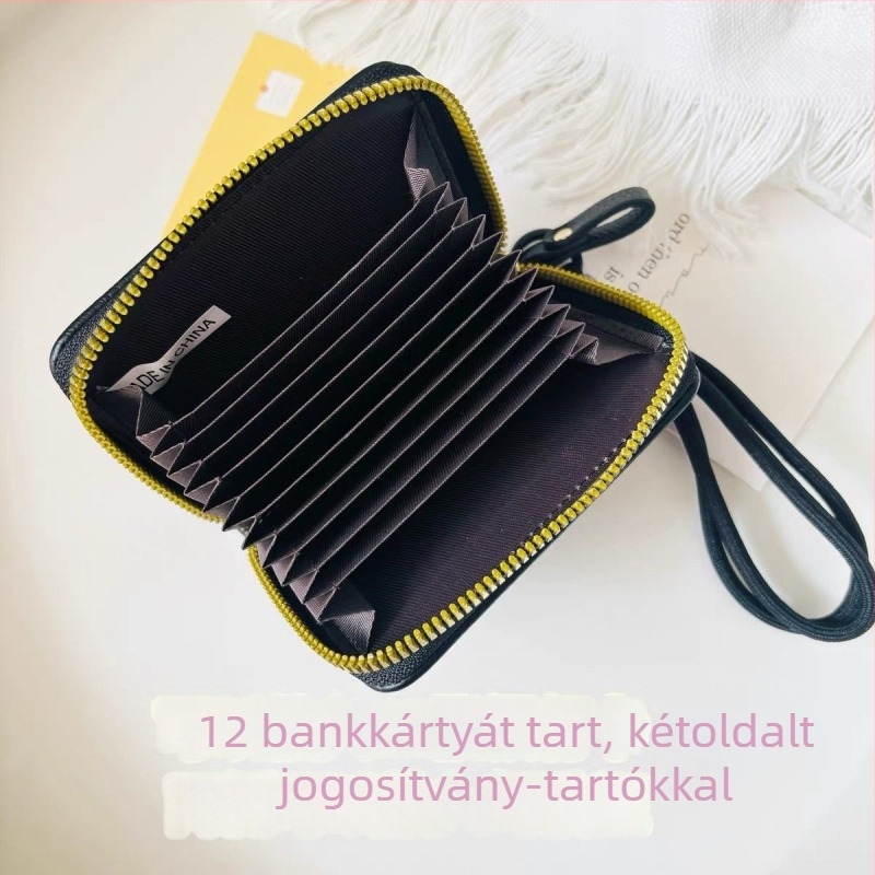 PU kártyatartó pénztárca kettő az egyben, 2025-ös modell, diák-stílus, Ins-stílus, több rekesz kartya, cipzár, rövid aprópénz-tárca