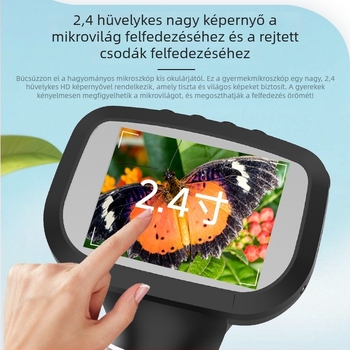 Gyerekeknek készült mikroszkóp 2,4 hüvelykes kijelzővel, 50x-1600x nagyítás, többfunkciós oktató játék