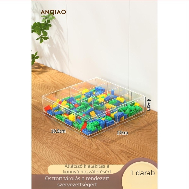 Lego építőelemek tároló doboza gyerekjátékokhoz, rekeszekkel a kis alkatrészekhez