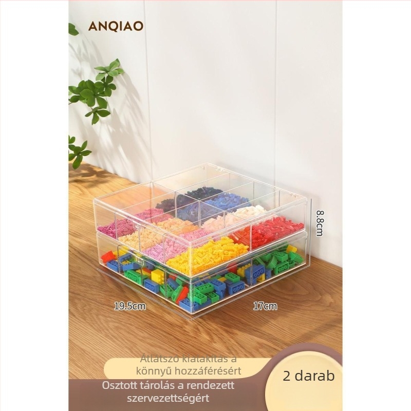 Lego építőelemek tároló doboza gyerekjátékokhoz, rekeszekkel a kis alkatrészekhez