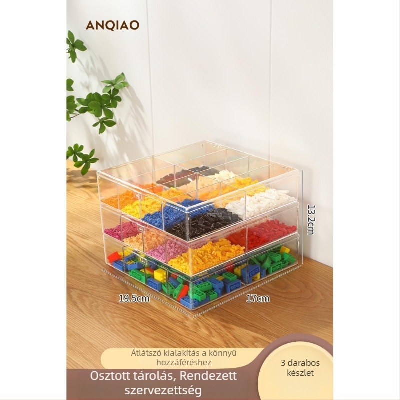 Lego építőelemek tároló doboza gyerekjátékokhoz, rekeszekkel a kis alkatrészekhez