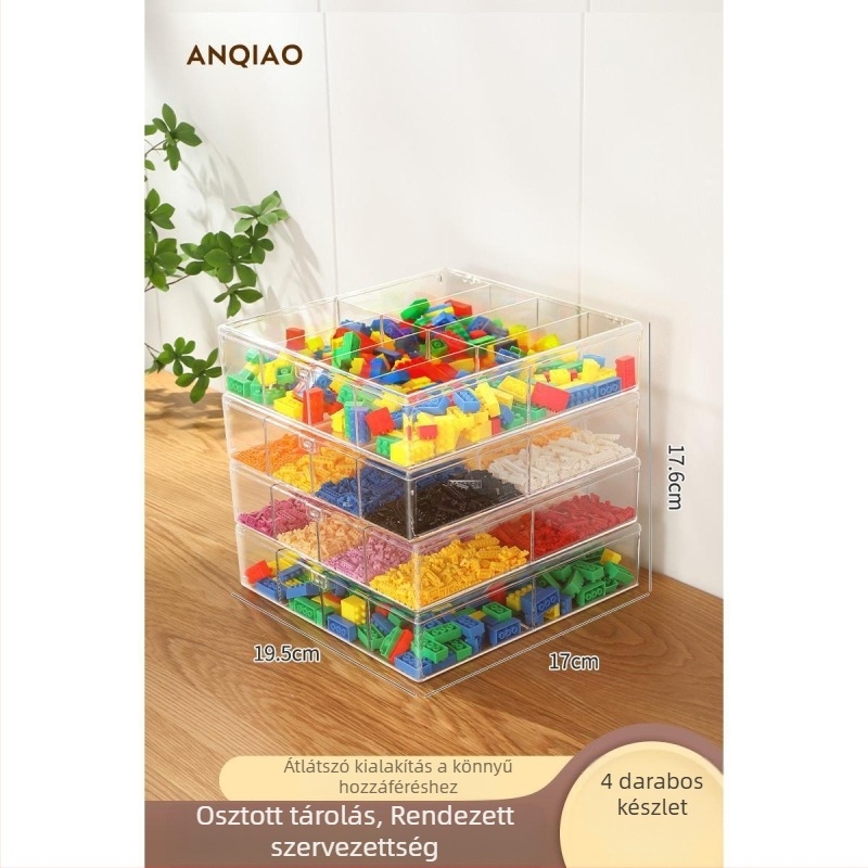 Lego építőelemek tároló doboza gyerekjátékokhoz, rekeszekkel a kis alkatrészekhez