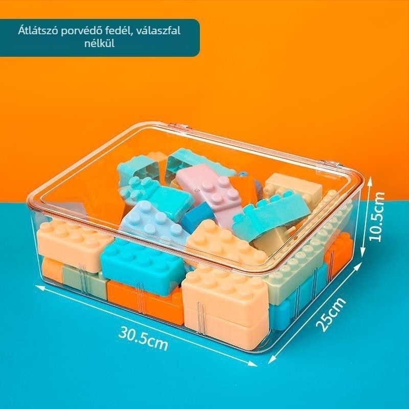 Lego építőelemek tároló doboza gyerekjátékokhoz, rekeszekkel a kis alkatrészekhez