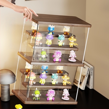 Tömörfa kiállító szekrény porvédett Bubble Mart figurákhoz, átlátszó tároló nagy kapacitással Labubu blind-box babák számára