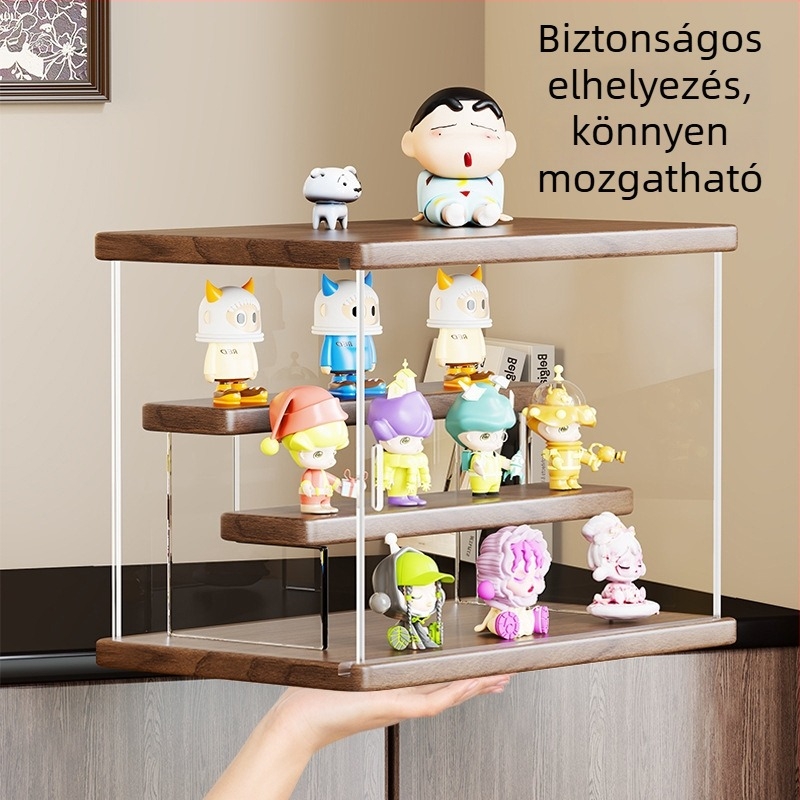 Tömörfa kiállító szekrény porvédett Bubble Mart figurákhoz, átlátszó tároló nagy kapacitással Labubu blind-box babák számára
