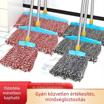 Pamutfonalból készült lapos mop fa nyéllel, hagyományos tisztítási eszköz