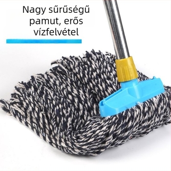Pamutfonalból készült lapos mop fa nyéllel, hagyományos tisztítási eszköz