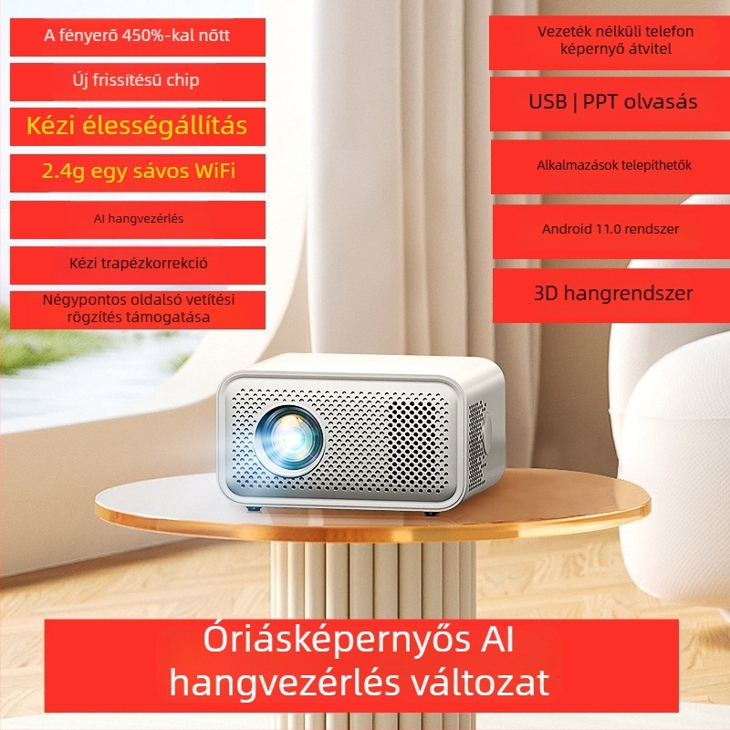 2025-ös új, tiszta képű projektor otthonra – hálószoba és otthoni mozi, Wi‑Fi, telefonképernyő tükrözés, 5G kollégiumi projektor