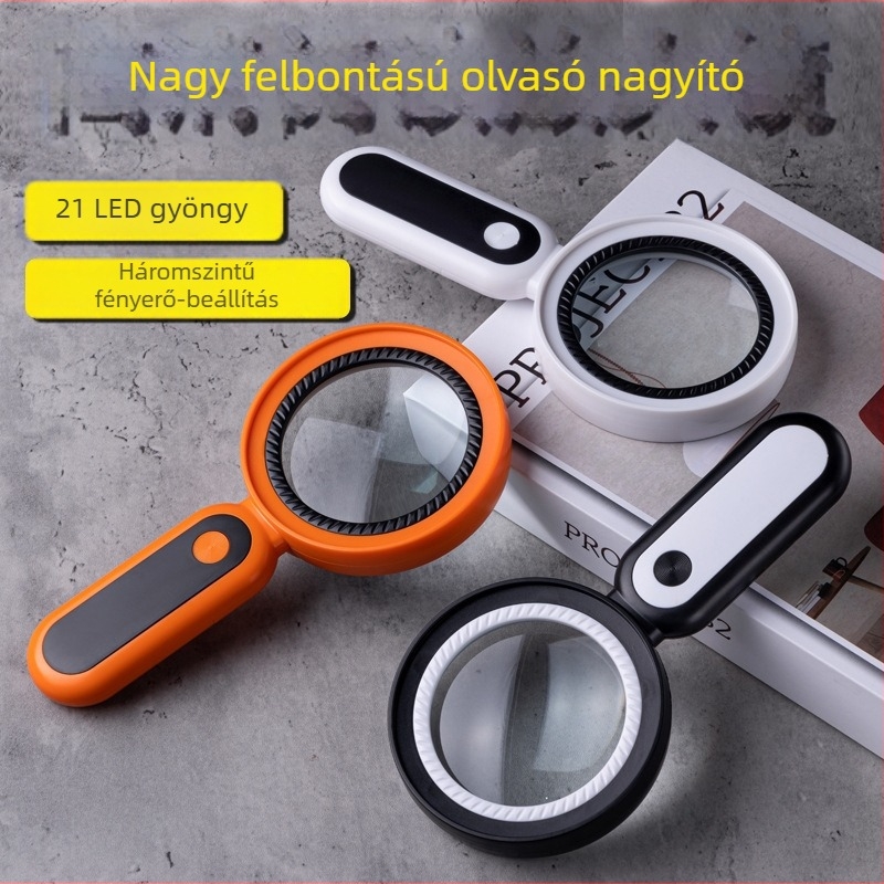 Kézben tartható, kombinált dupla lencsés nagyító LED világítással, éles felbontású, 10x és 30x nagyítás, olvasáshoz időseknek