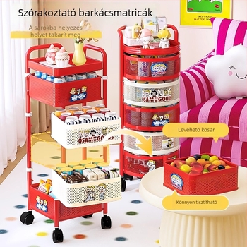 Forgó snack- és játék tároló kocsi, 5‑rétegű hordozható, multifunkcionális szervező otthonra és hálószobára