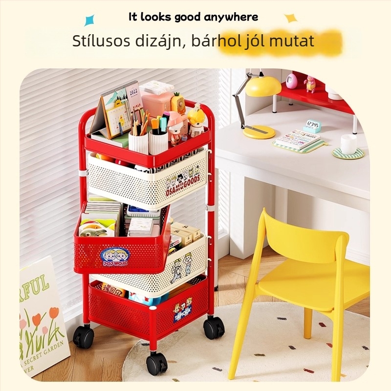 Forgó snack- és játék tároló kocsi, 5‑rétegű hordozható, multifunkcionális szervező otthonra és hálószobára