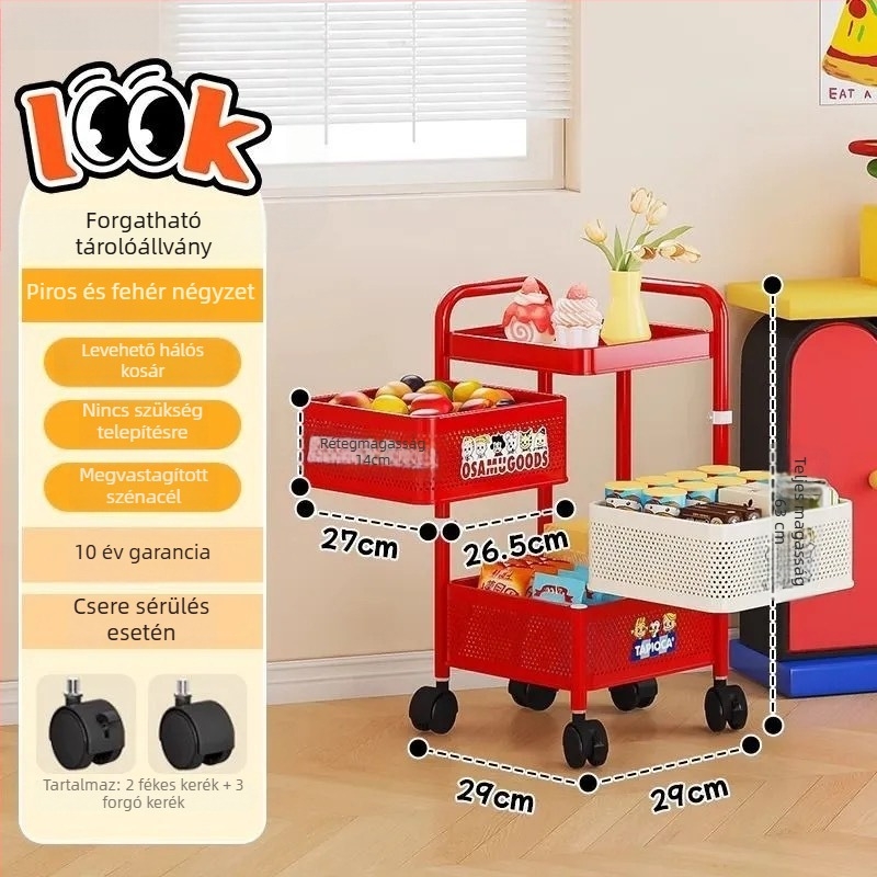 Forgó snack- és játék tároló kocsi, 5‑rétegű hordozható, multifunkcionális szervező otthonra és hálószobára