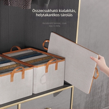 Összecsukható tároló doboz acélkerettel, fedél nélkül, nadrágok és ruhák tárolására, kollégiumi gardrób