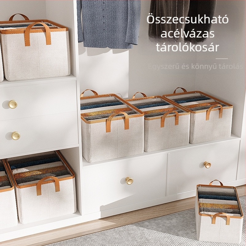 Összecsukható tároló doboz acélkerettel, fedél nélkül, nadrágok és ruhák tárolására, kollégiumi gardrób