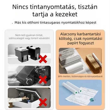 Mini A4 nyomtató otthoni használatra, hordozható tinta nélküli nyomtató házi feladatokhoz és tanuláshoz