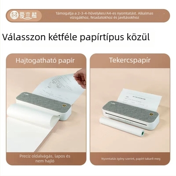 Mini A4 nyomtató otthoni használatra, hordozható tinta nélküli nyomtató házi feladatokhoz és tanuláshoz