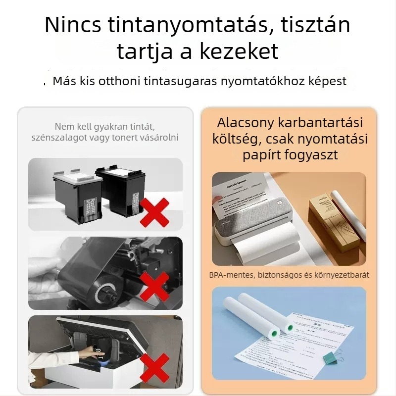 Mini A4 nyomtató otthoni használatra, hordozható tinta nélküli nyomtató házi feladatokhoz és tanuláshoz