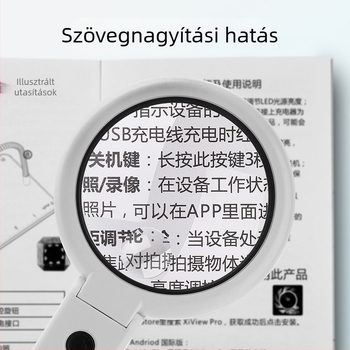 Tölthető összecsukható kettős használatú nagyító gyűrűs világítással, telefonos olvasáshoz és elektronikai javításokhoz — FS75DC