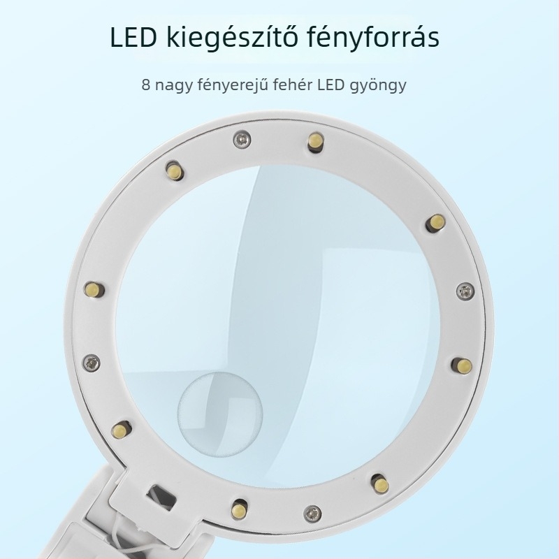 Tölthető összecsukható kettős használatú nagyító gyűrűs világítással, telefonos olvasáshoz és elektronikai javításokhoz — FS75DC