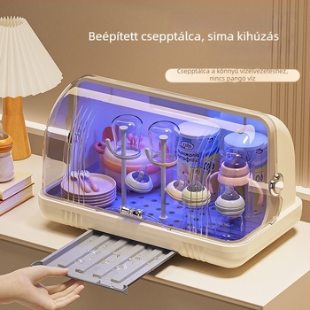 Baba cumisüveg sterilizáló és tároló doboz babafelszereléshez, leeresztő polccal