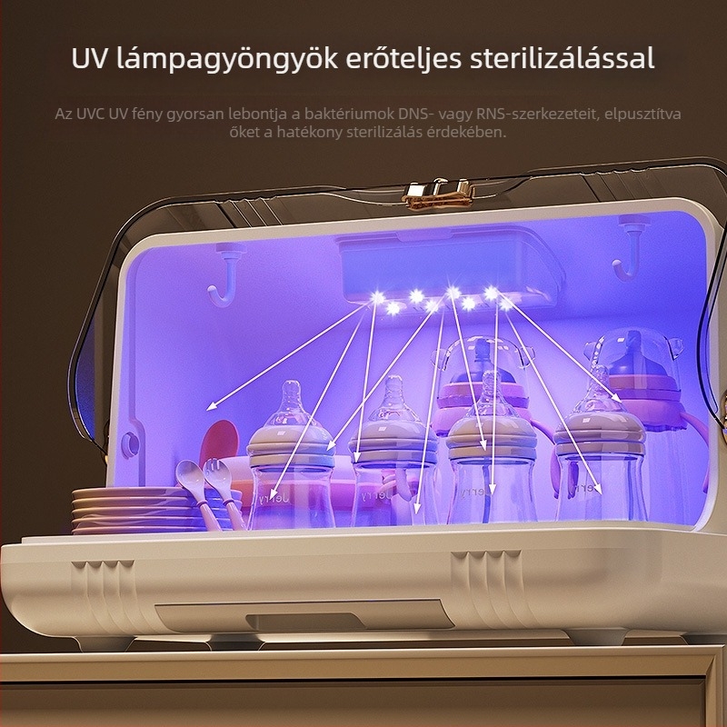 Baba cumisüveg sterilizáló és tároló doboz babafelszereléshez, leeresztő polccal