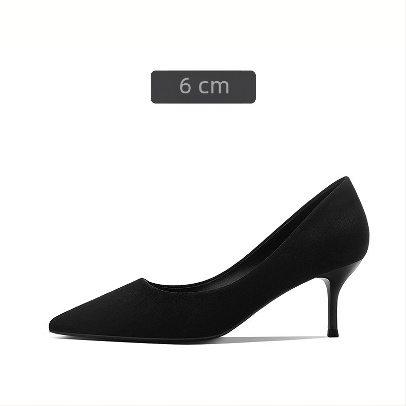 Baka Fu női irodai cipő, fekete velúr, hegyes orrú, 6-8 cm-es sarok, formális viselet