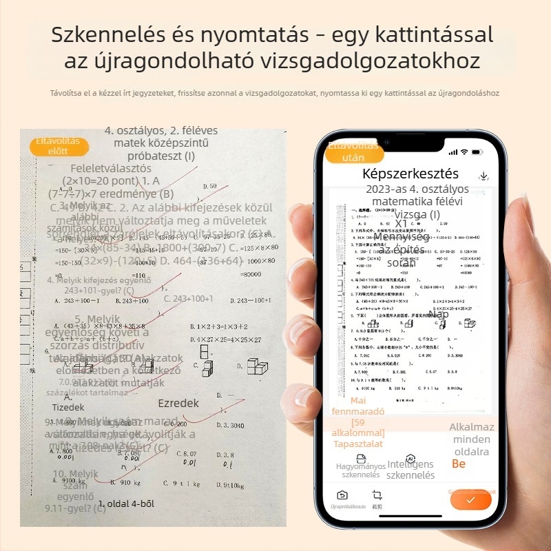 Qirui hordozható termikus nyomtató, A4 méret, otthoni használatra, Bluetooth, vezeték nélküli nyomtatás mobiltelóról diákok gyakorló feladataihoz (tinta nélkül)