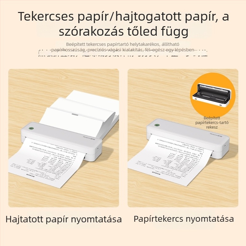 Qirui hordozható termikus nyomtató, A4 méret, otthoni használatra, Bluetooth, vezeték nélküli nyomtatás mobiltelóról diákok gyakorló feladataihoz (tinta nélkül)
