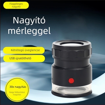 USB újratölthető nagyító LED világítással, üvegből készült henger, mérővonal, hordozható 10x nagyítás, érmék és textíliák pontnyomtatása
